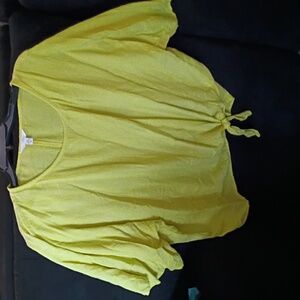 Time & Tru Neon Yellow Linen Short Sleeve Side Tie Top Women's Size XL EUC